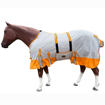 66 In - 84 In Hilason Horse Fly Sheet Uv Protect Mesh Bug Mosquito Summer White/Orange
